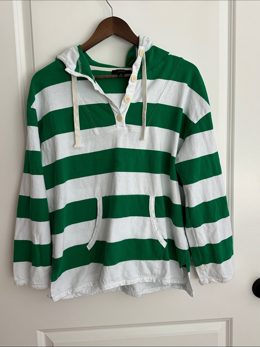 J. Crew Green and White Hooded Pullover